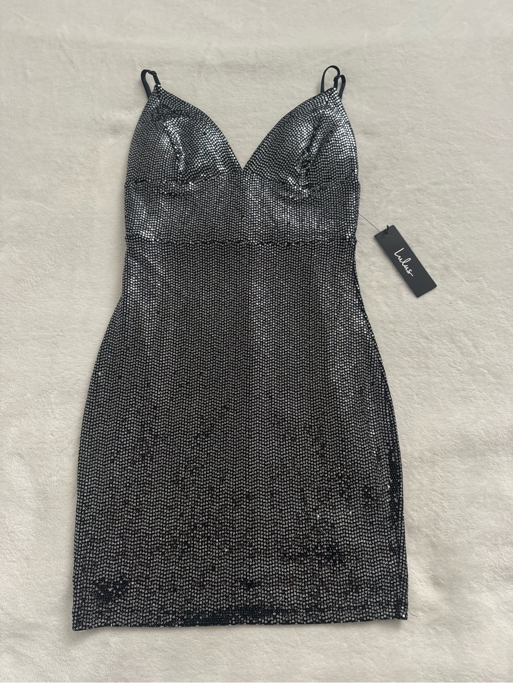 Lulu's Black and Silver Sparkle Slip Dress